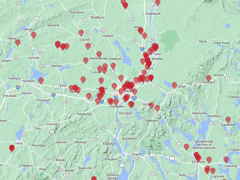 Map of Community Solar clients in Bangor, Maine