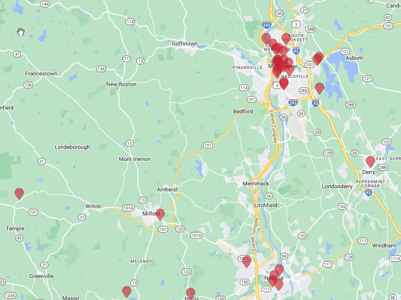 Map of clients near Manchester, NH