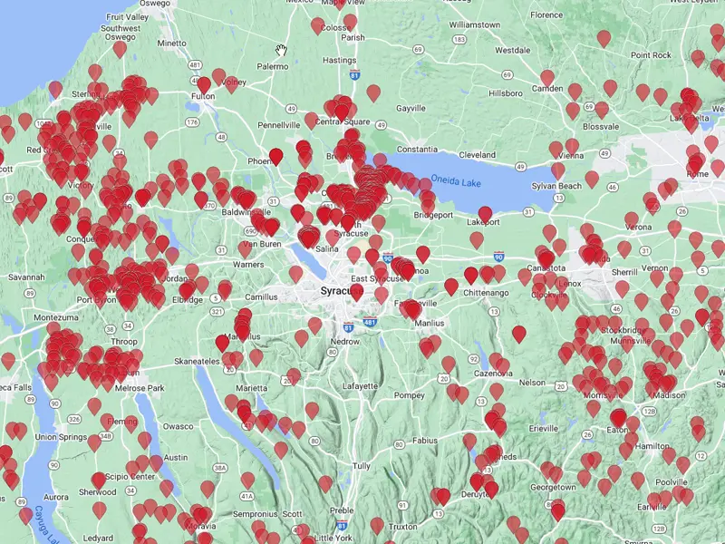 Map of Community Solar clients near Syracuse, NY